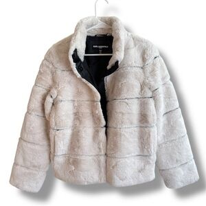 Karl Lagerfeld Faux Fur Short Jacket with Stand Collar